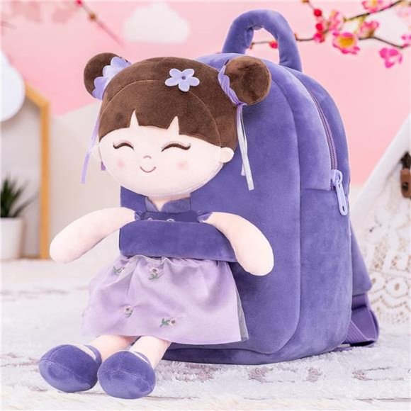 Cute Kids Backpack Toddler Backpack With Attachable Plush Asian Girl Doll - Picture 5 of 5